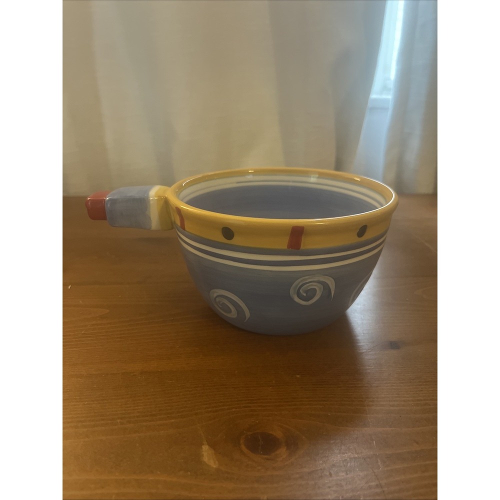 TABLETOPS GALLERY HANUKAH BOWL WITH HANDLE HAND CRAFTED HAND PAINTED STAR DESIGN